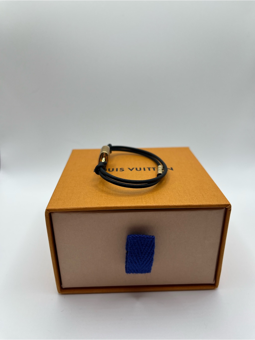 Louis Vuitton Black Cord Bracelet With Gold-Tone Cylinder